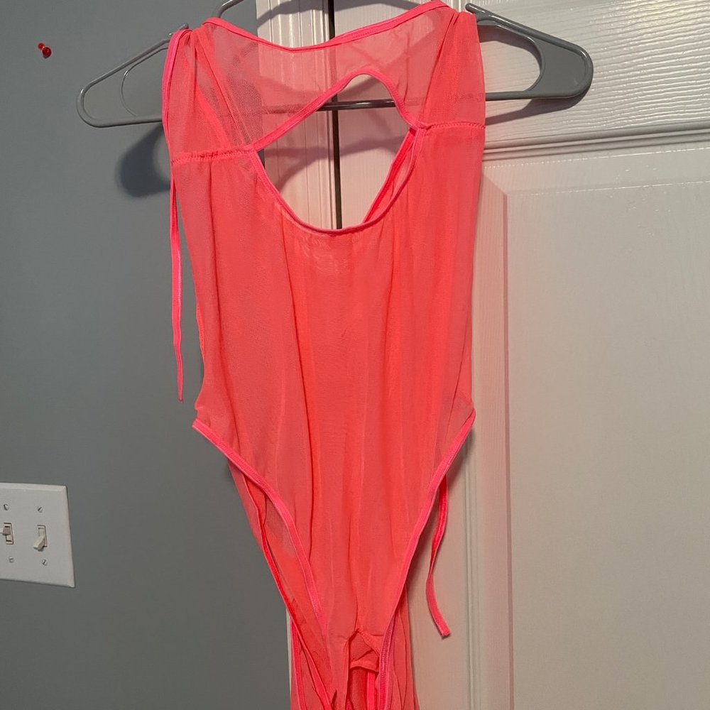 Hot Pink Crotchless Teddy with attached Skirt